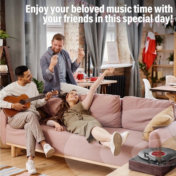 Wireless Vintage Brown Turntable with Clear Lid - Picture 6 of 6